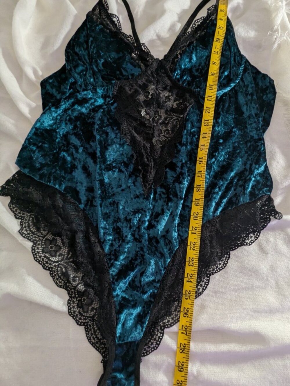Plus size Lace Velvet Teddy Bodysuit Teal & Black NIP - Picture 6 of 7